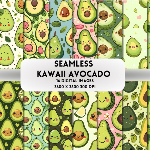 Kawaii Avocado Digital Paper, Seamless Pattern, Funny Sublimation Design