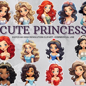 Linda colección Princess PNG / Princess Sticker / Descarga instantánea / 24 PNG de alta calidad