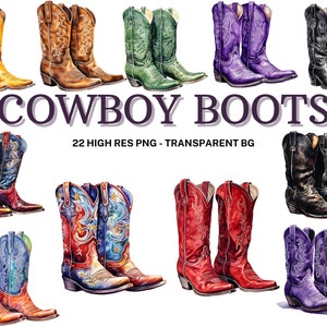 Cowboy Boots Clipart Set, 22 Cowboy Boots Sublimation