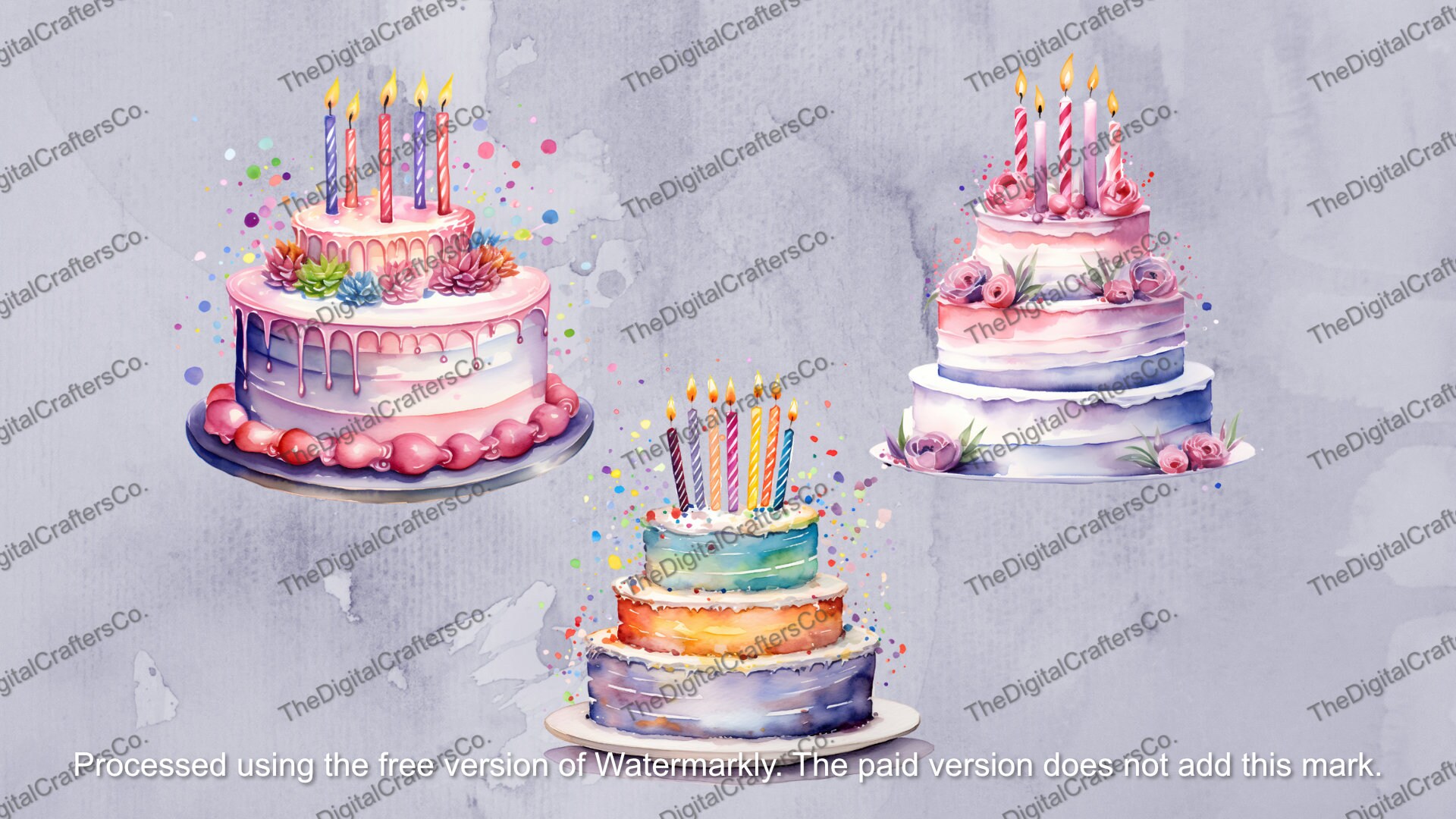 Watercolor Birthday Cake Clipart: 24 PNG Collection (instant Download ...