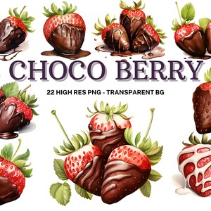 Clipart de fraise au chocolat, 22 aquarelle fraise recouverte de chocolat PNG, cliparts de la Saint-Valentin