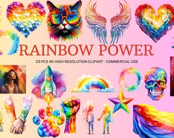 Clipart de Orgulho em Aquarela: Adesivos LGBTQ+ de Arco-Íris (Download Instantâneo)