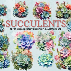 Colección SVG suculenta, Clipart suculenta de acuarela, PNG suculenta, Pegatina suculenta, Descarga instantánea, 22 PNG de alta calidad
