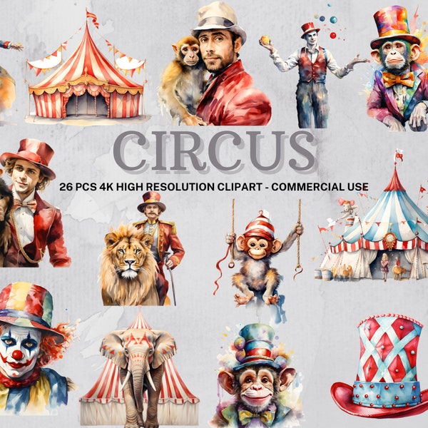 Circus SVG PNG Collection | Watercolor Circus Clipart | Instant Download | 26 High Quality PNG