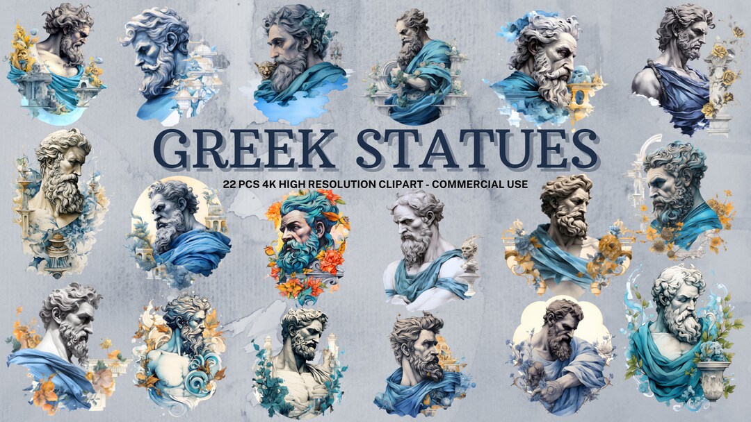Watercolor Greek Statue Clipart Set: Mythology PNG Images (digital ...