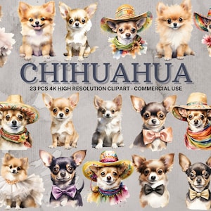 Chihuahua SVG PNG Collection | Watercolor Chihuahua Clipart | Instant Download | 23 High Quality PNG