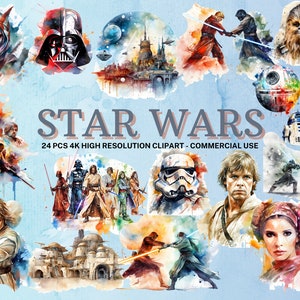 Space Wars Clipart Sammlung, Aquarell Space Wars, Baby Yoda, Darth Vader, Clipart Bundle