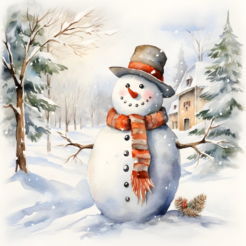 27 Snowman Clipart Set, Printable Watercolor Snowman, Winter Clipart ...