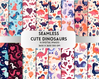 Cute Dinosaurs Digital Paper, Dinosaur Seamless Pattern, Dinosaur Printable