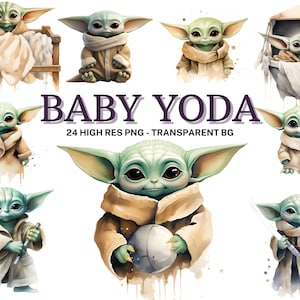 Baby Yoda Clipart, 24 Baby Yoda PNG, Galactic Baby Hero Bundle