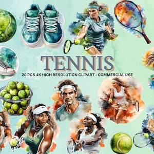Tennis SVG Kollektion | Aquarell Tennis Clipart | Tennis PNG | Tennis Sticker | Sofort Download | 20 Hochwertige PNG
