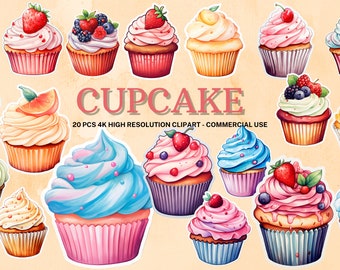 Watercolor Cupcake Clipart: Birthday Cake PNG Collection (Instant Download)