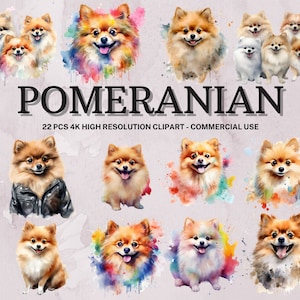Pomeranian SVG PNG Collection | Watercolor Pomeranian Clipart | Instant Download | 22 High Quality PNG