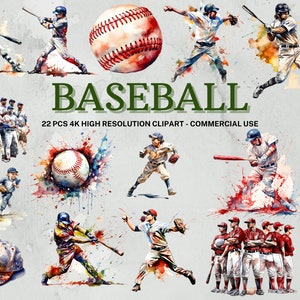 Béisbol SVG Colección / Acuarela Béisbol Imágenes Prediseñadas / Béisbol PNG / Béisbol Pegatina / Descarga instantánea / 22 PNG de alta calidad