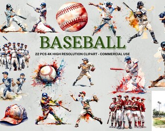Watercolor Baseball Clipart | Baseball SVG Collection, PNG (Instant Download)