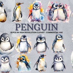 Penguin SVG PNG Collection / Acuarela Penguin Clipart / Penguin Sticker / Descarga instantánea / 19 PNG de alta calidad