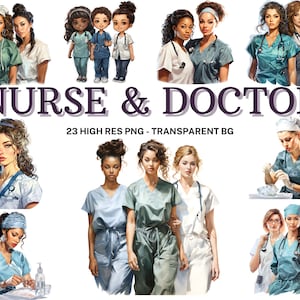 Watercolor Nurse & Doctor Clipart: 23 PNG Images (Digital Download)