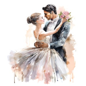 24 Bailarines románticos PNG de alta calidad, imágenes prediseñadas del Día de San Valentín de acuarela imprimible, diario basura