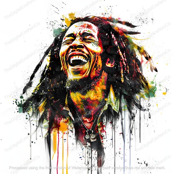 20 Watercolor Bob Marley PNG, One Love High Quality Images, Printable Watercolor Bob Marley, Junk Journal