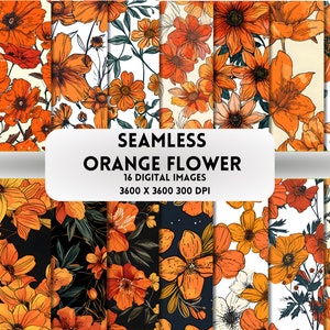 Sömlöst mönster med orange blommor: Scrapbook-papper (digitalt papper)