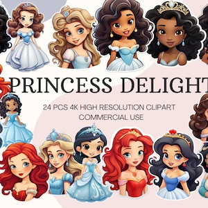 Princesa mágica SVG Colección / Acuarela Princesa Clipart / Princesa PNG / Princesa Pegatina / Descarga instantánea / 24 PNG de alta calidad