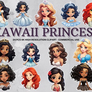 Colección Kawaii Princess PNG / Princess Sticker / Descarga instantánea / 24 PNG de alta calidad