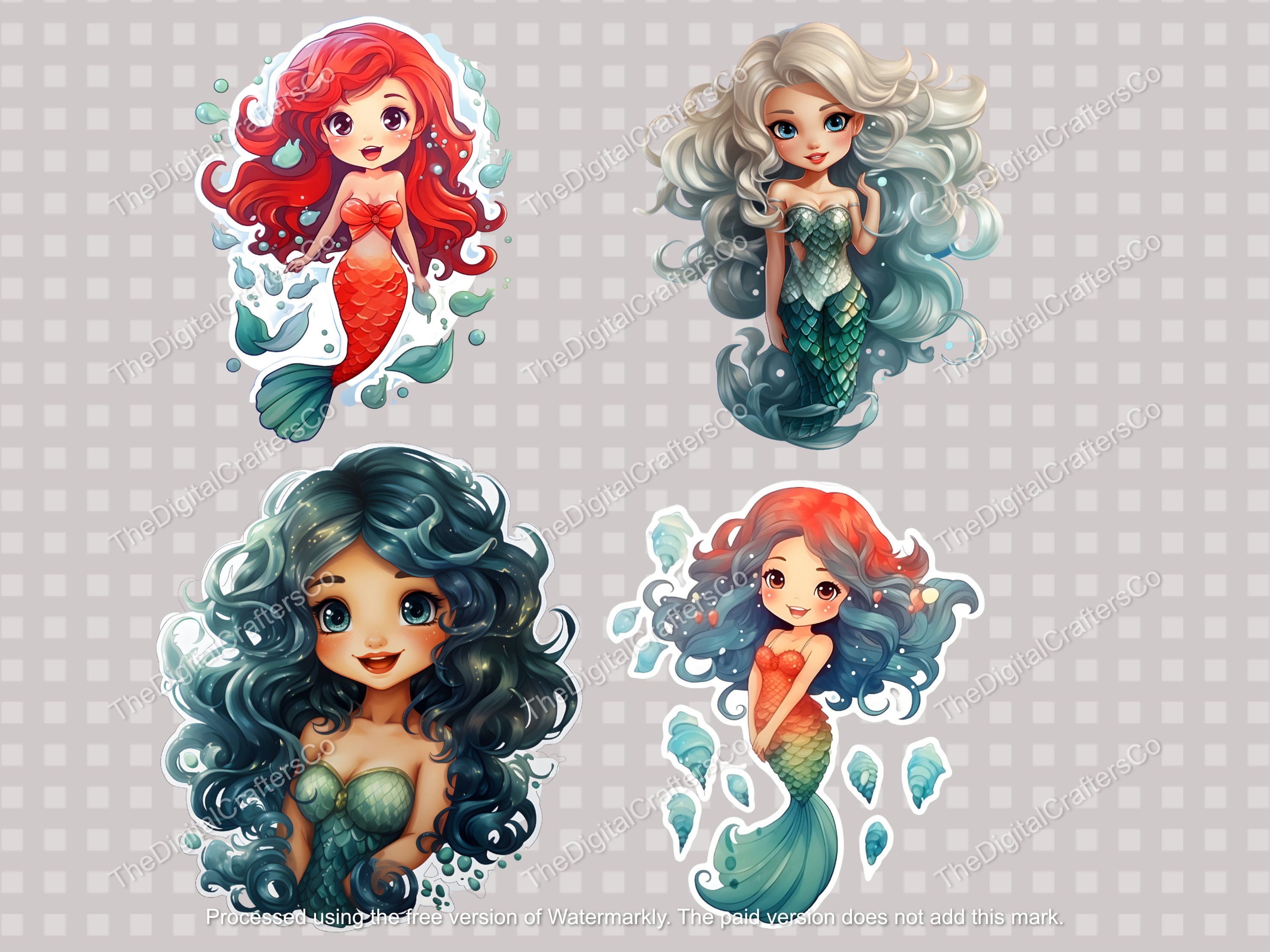 Watercolor Mermaid Clipart Set: 22 PNG Illustrations (digital Download ...