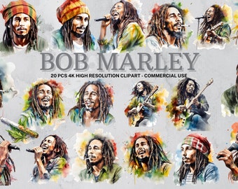Bob Marley SVG Collection | Watercolor Bob Marley Clipart | Bob Marley PNG | Bob Marley Sticker | Instant Download | 20 High Quality PNG