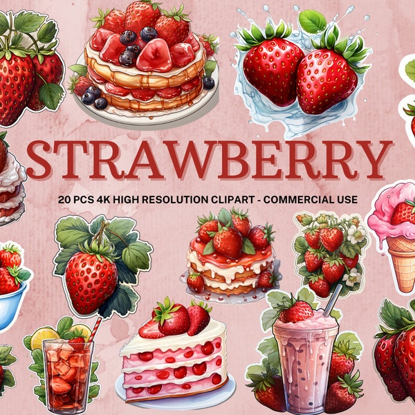 Strawberry SVG Collection | Watercolor Strawberry Clipart | Strawberry PNG | Strawberry Sticker | Instant Download | 24 High Quality PNG