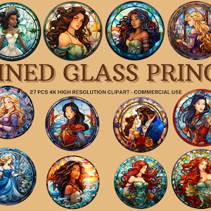Stained Glass Princess SVG PNG Collection | Princess Clipart | Instant Download | 27 High Quality PNG