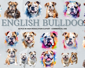 Watercolor English Bulldog Clipart: SVG PNG Collection (Digital Download)