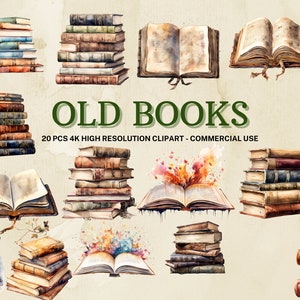 Oude boeken SVG PNG-collectie | Oude boeken Clipart | Aquarel oude boeken | Direct downloaden | 20 PNG van hoge kwaliteit