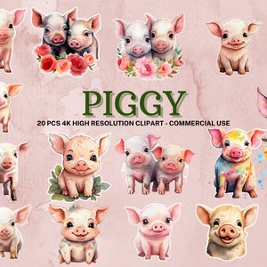 Kolekcja Pig SVG PNG | Clipart Pig | Pakiet Farm Animal | Natychmiastowe pobranie | 20 wysokiej jakości PNG