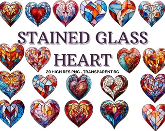 Stained Glass Heart Clipart, Valentines, Valentine cards, Digital Paper