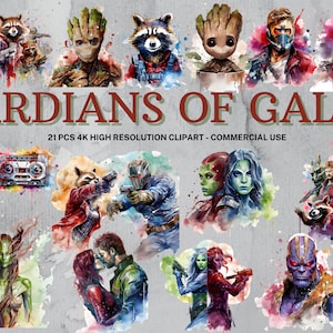 Galaxy Guardians Clipart Set, Groot Sublimatie, Groot PNG, Rocket Raccoon Clipart