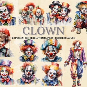 Payaso SVG PNG Colección / Acuarela Payaso Clipart / Descarga Instantánea / 20 PNG de alta calidad