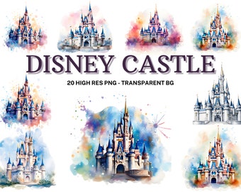 Princess Castle Clipart Set, Printable Watercolor Magical Castle, Fairy Tale Princess Castle, Princess Birthday Castle Clipart