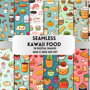 Kawaii Food digitaal papier, 18 naadloze patronen, grappig sublimatieontwerp