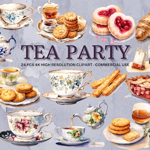 Tea Party PNG Collection | Watercolor Tea Party Clipart | Instant Download | 24 High Quality PNG