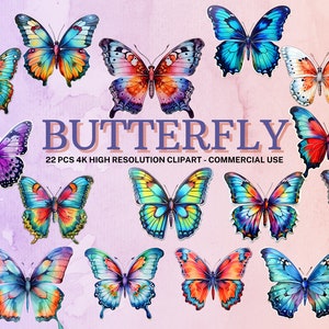Coleção SVG de borboleta | Clipart de borboleta aquarela | Download instantâneo | 20 PNG de alta qualidade