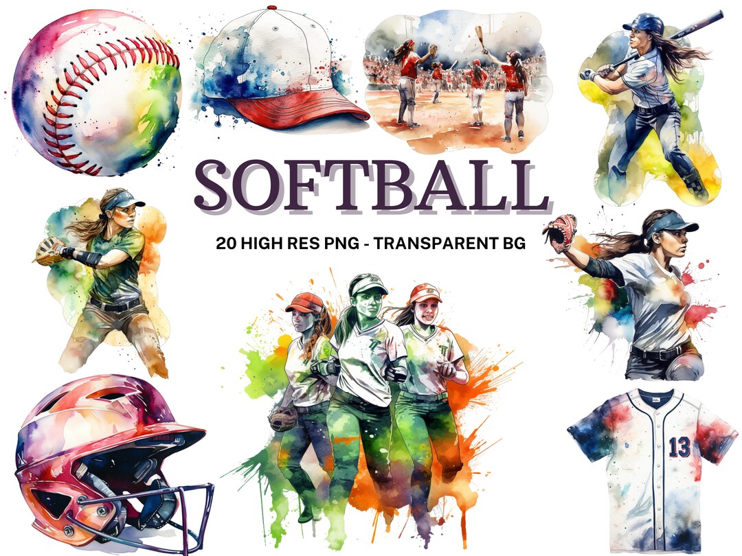 Watercolor Softball Clipart Set: Sports Scrapbook Bundle (digital ...