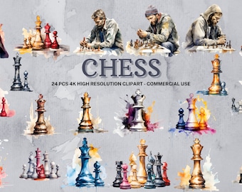 Chess SVG PNG Collection | Watercolor Chess Clipart | Instant Download | 24 High Quality PNG