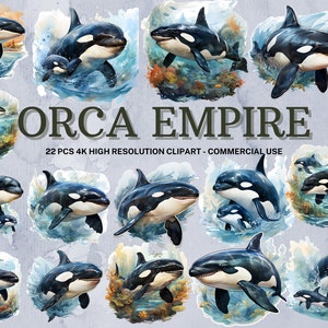 Orca SVG Collection | Watercolor Orca Clipart | Orca PNG | Orca Sticker Bundle | Instant Download | 22 High Quality PNG