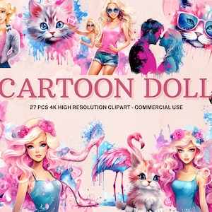 Fashion Doll SVG PNG Collection | Watercolor Fashion Doll Clipart | Fashion Girl Bundle | Instant Download | 27 High Quality PNG