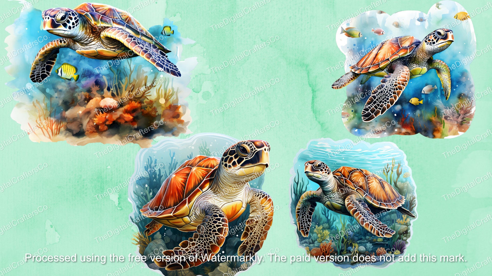 Watercolor Sea Turtle Clipart: PNG Sticker Collection (instant Download ...