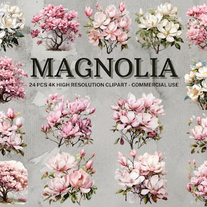 Magnolia PNG SVG Collection | Watercolor Magnolia Clipart | Instant Download | 24 High Quality PNG
