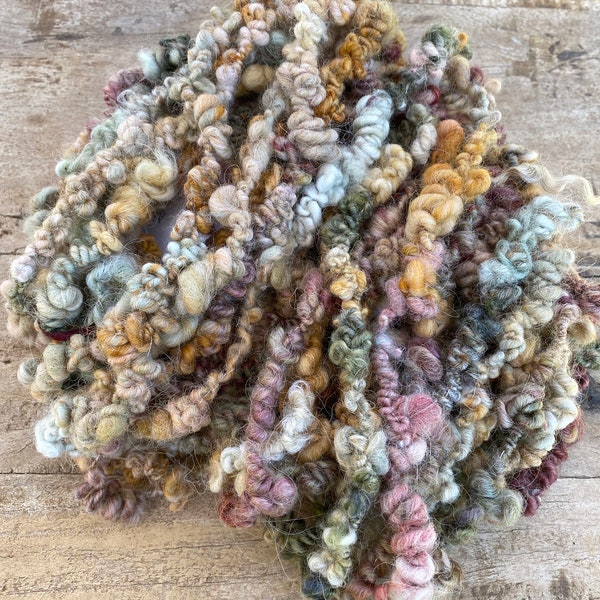 Hand Spun, Hand Dyed Alpaca Boucle Art Yarn