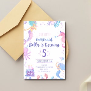 Mermaid Invitation, Mermaid Birthday Invitation, Mermaid Template Download, Digital File