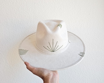 Embroidered Vegan Suede Rancher Hat | Boho Stitched Hat
