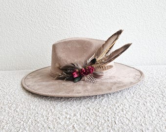 Boho Hat Piece | Floral & Duck Feather Magnetic Brooch